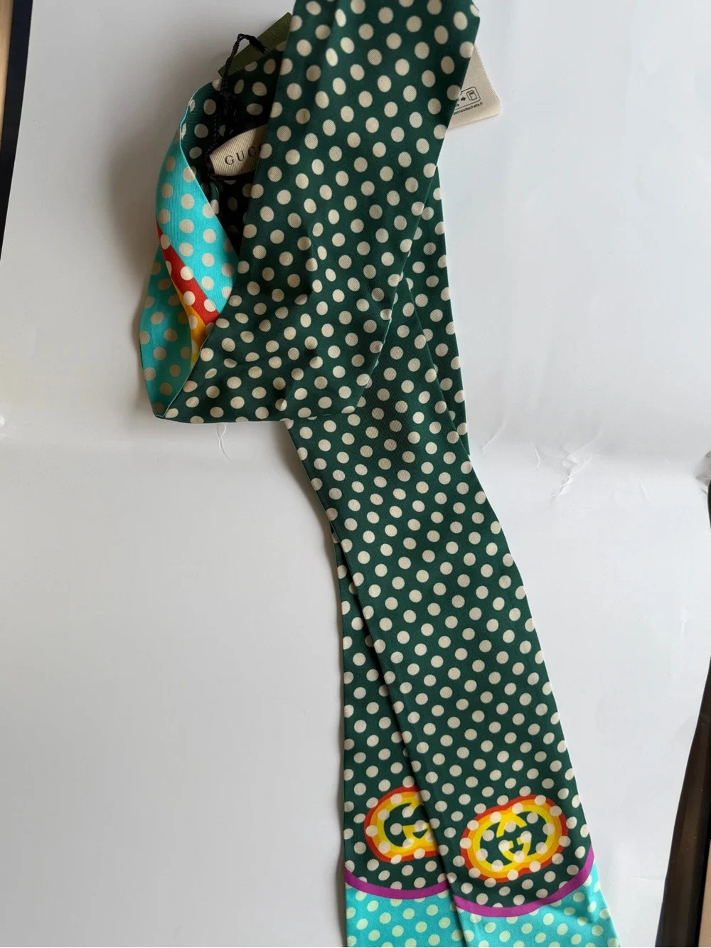 Authentic GUCCI GREEN POLKA DOT SILK HEADBAND